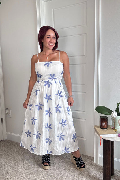 Spaghetti Strap leaf print pleated dress