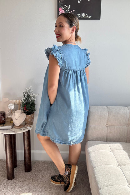 GRACEFUL DENIM MINI DRESS- TENCEL MINI DRESS