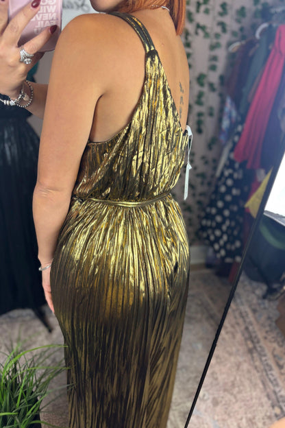 METALLIC PLEATED JUMPSUIT