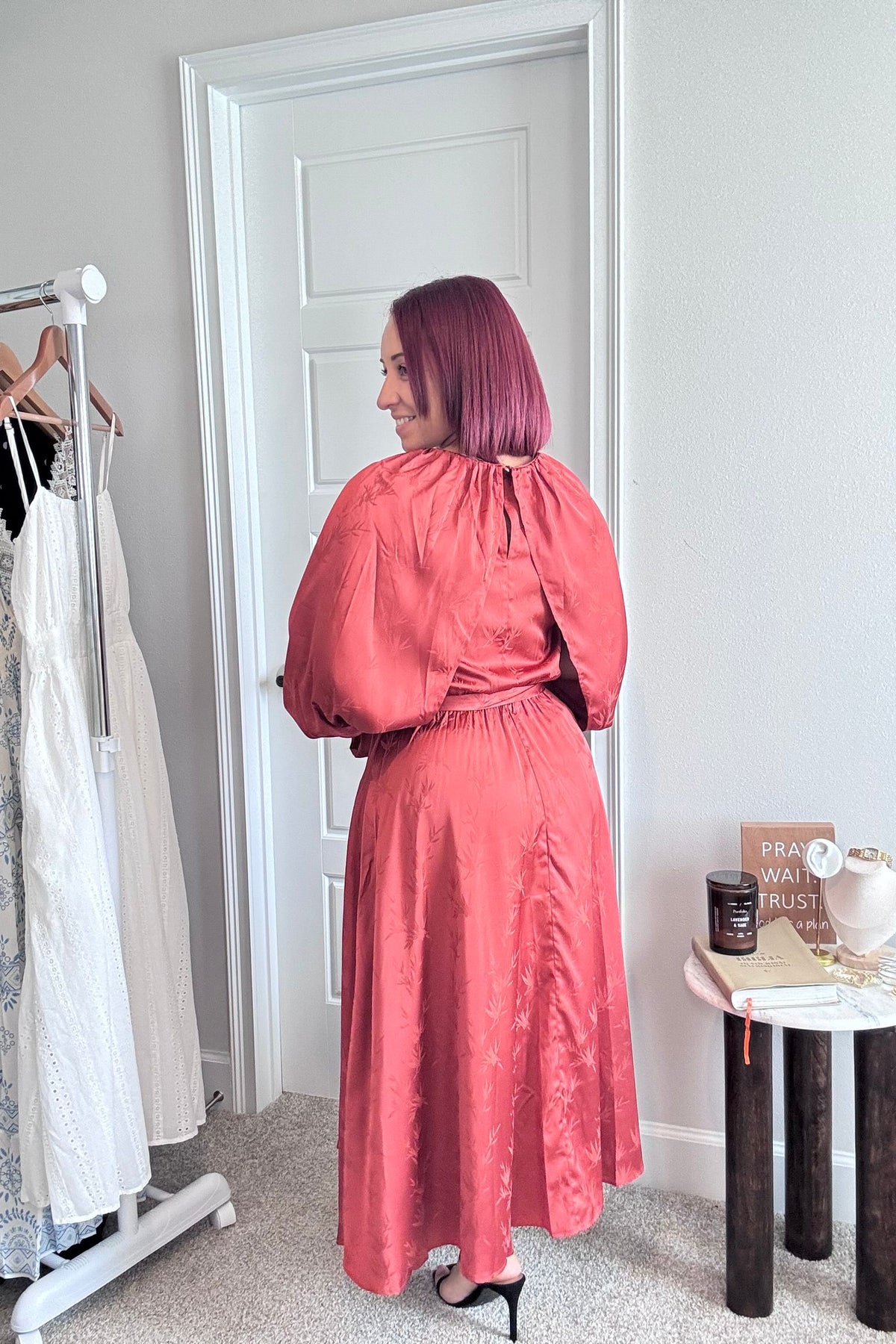 Satin rust midi dress