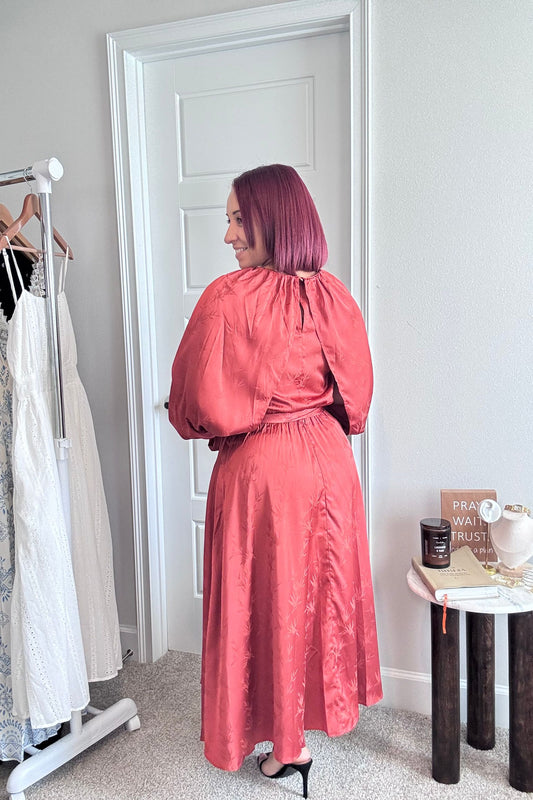 Satin rust midi dress