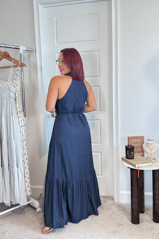 Button Down Tie-Waist Midi Dress