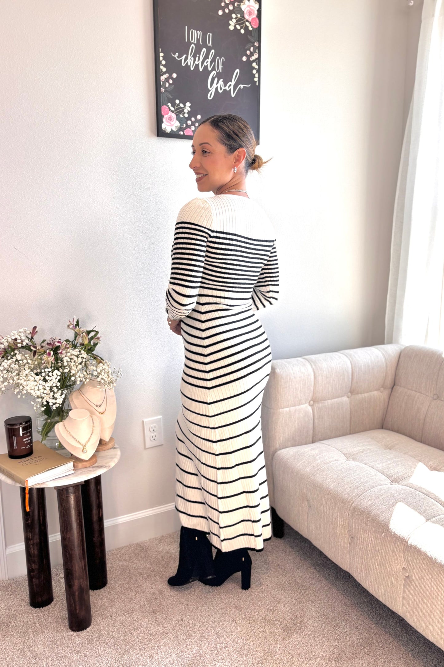 FAVOR - LONG SLEEVE SEMI A LINE MIDI DRESS