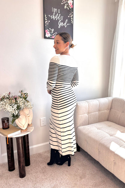 FAVOR - LONG SLEEVE SEMI A LINE MIDI DRESS