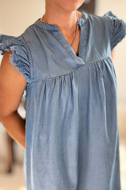 GRACEFUL DENIM MINI DRESS- TENCEL MINI DRESS