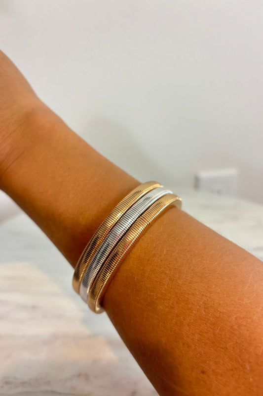 3 PIECE SET STRETCH BRACELET-GOLD AND SILVER