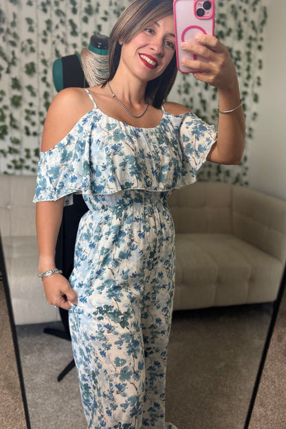 BLUE FLOWER PRINT JUMPSUIT