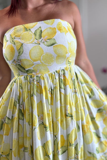 Lemon Print Midi Dress