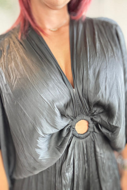 Black Satin Kimono Jumpsuit