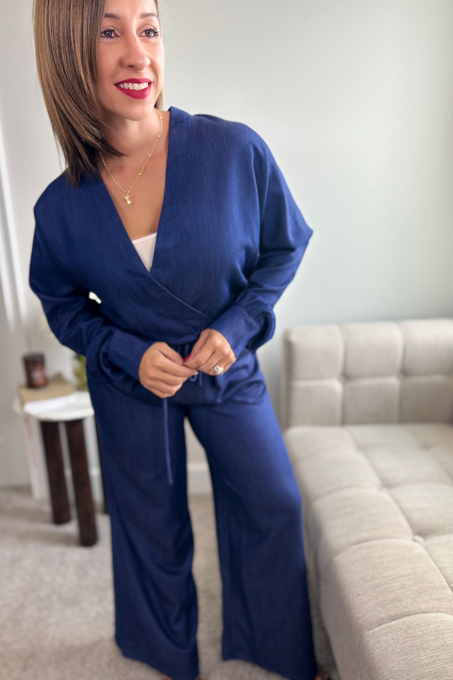 WRAP OVERSIZED TOP AND HIGH WAIST WIDE-LEG PANTS- MODEST FASHION