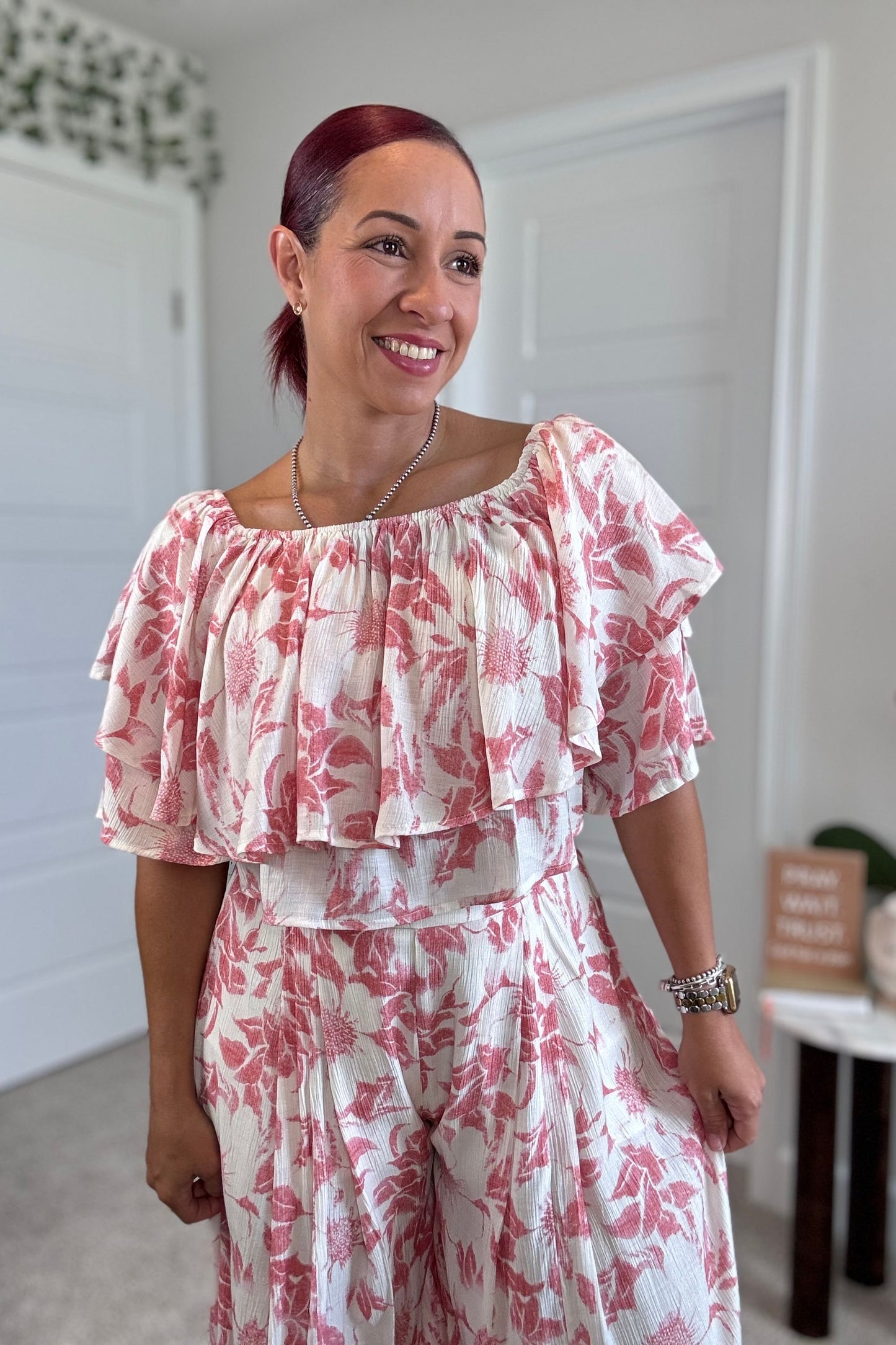 Floral Off Shoulder Pant Set