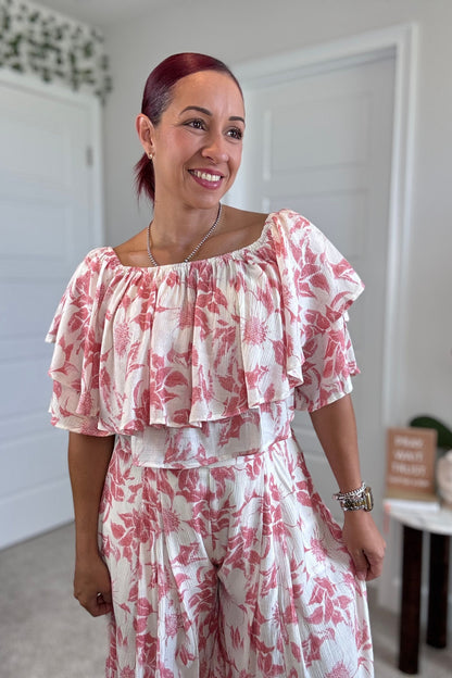 Floral Off Shoulder Pant Set