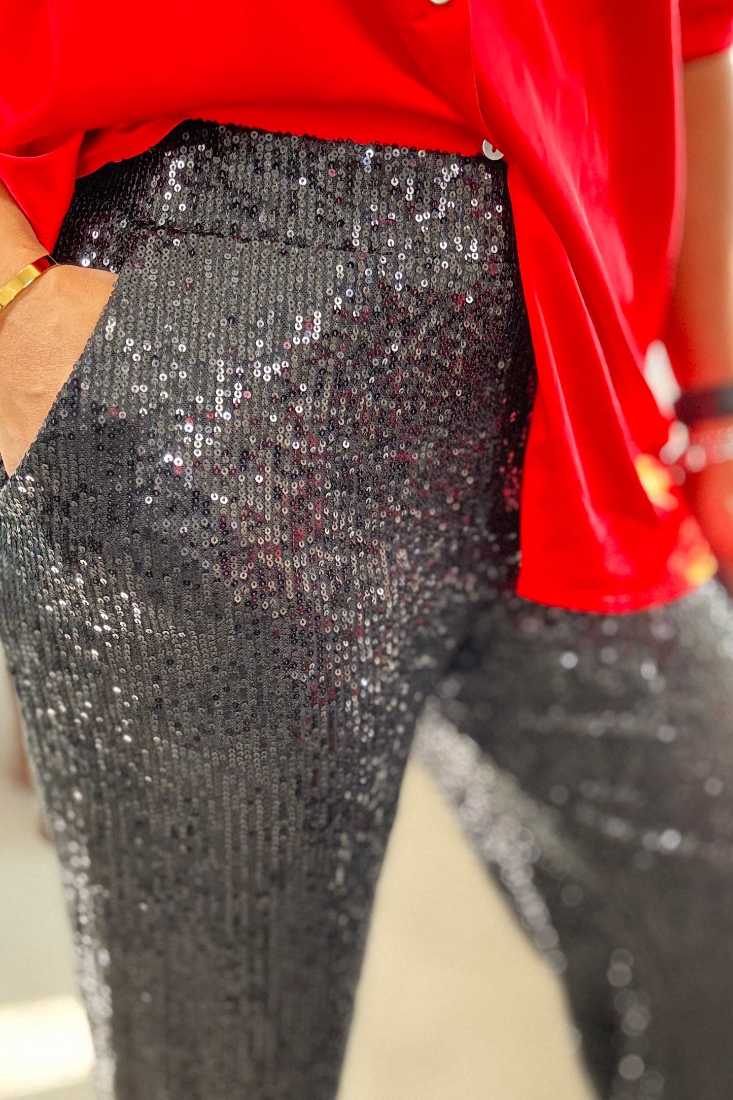 MIDNIGHT SPARK PANTS- BLACK SEQUIN TROUSER