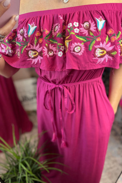 FUSCHIA OFF SHOULDER DRESS