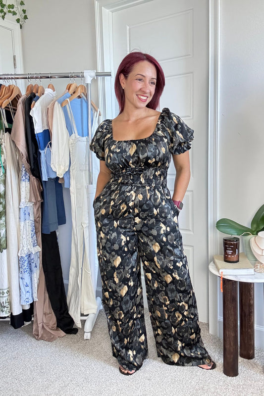 Digital Black and Gold Printed Jumpsuit