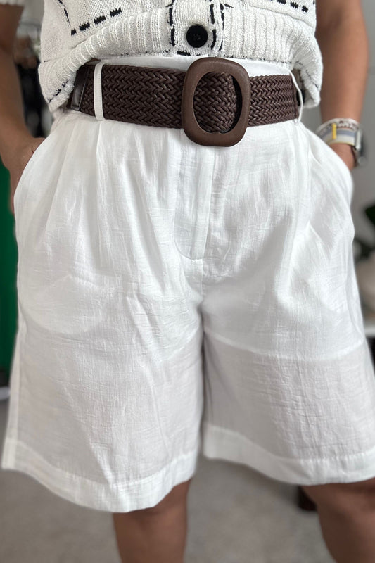 High Waist Woven Shorts with Braided Belt