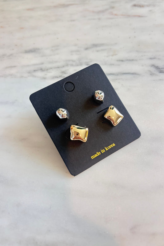 Two Tone Stud Earrings Set