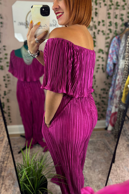 MAGENTA OFF SHOULDER JUMPSUIT