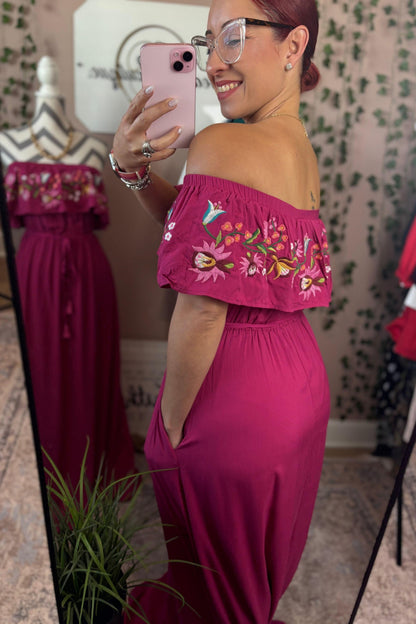 FUSCHIA OFF SHOULDER DRESS