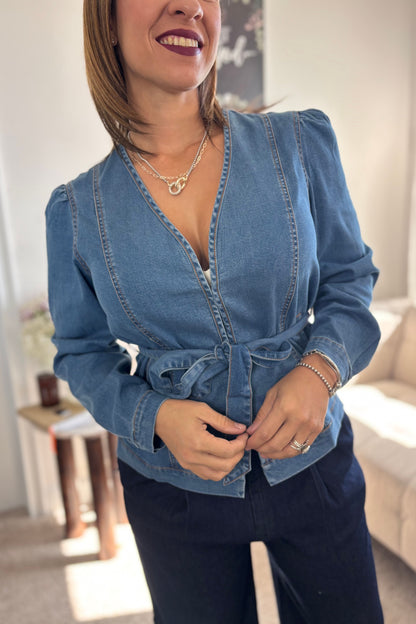 JACKET LIA- V NECK TENCEL LONG SLEEVE DENIM JACKET