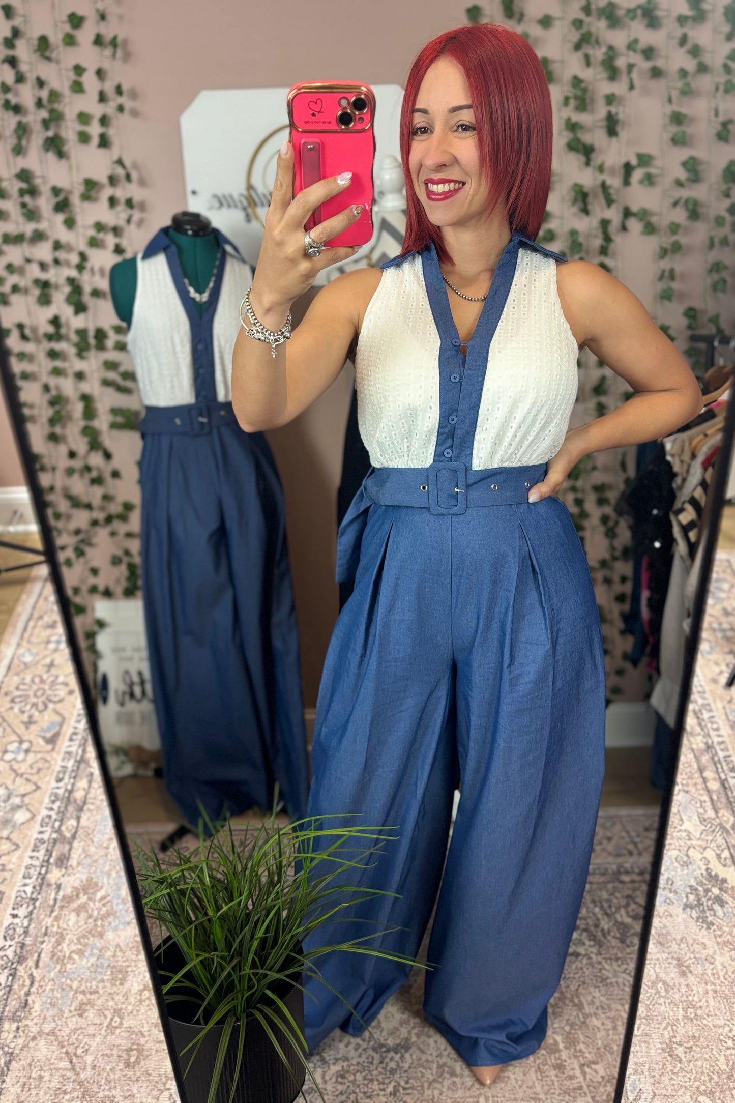 WHITE LACE DENIM JUMPSUIT