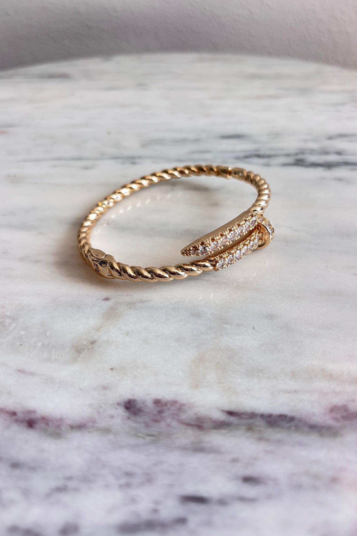 VIRTUD CZ TWISTED GOLD PLATED BANGLE – ELEGANT MINIMALIST BRACELET