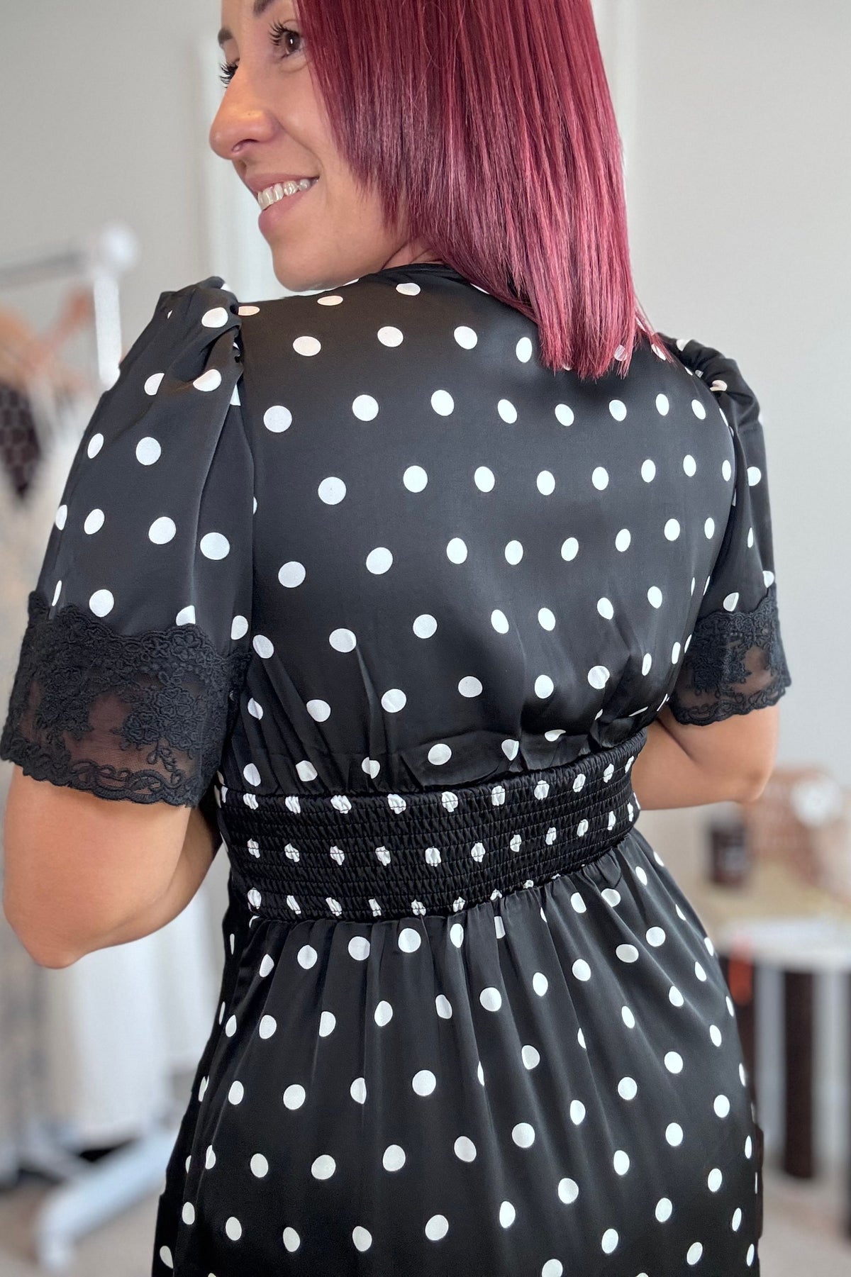 Lace Polka Dot print midi dress