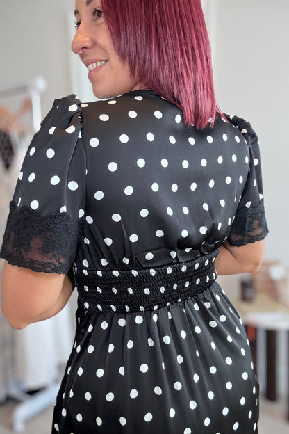 Lace Polka Dot print midi dress