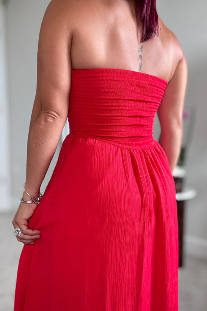 Lace Trim Strapples Midi Dress
