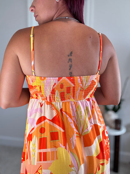 Beach Print Midi Dress