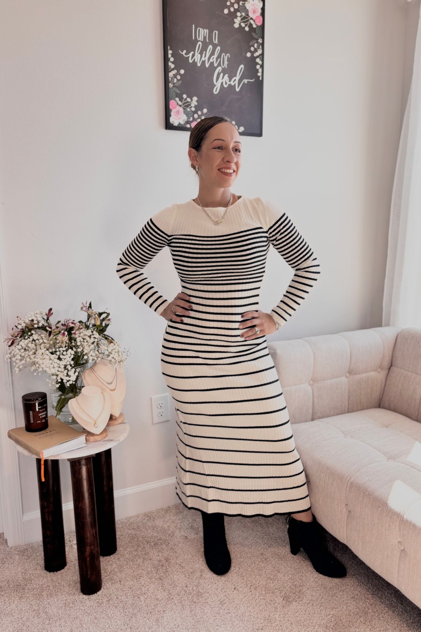 FAVOR - LONG SLEEVE SEMI A LINE MIDI DRESS