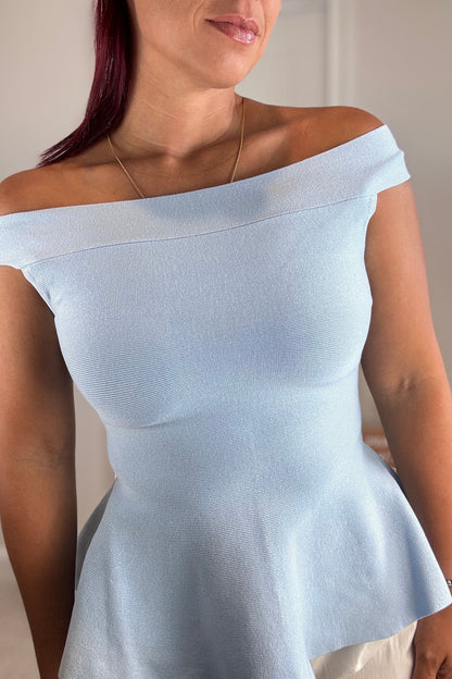 Off shoulder light blue top