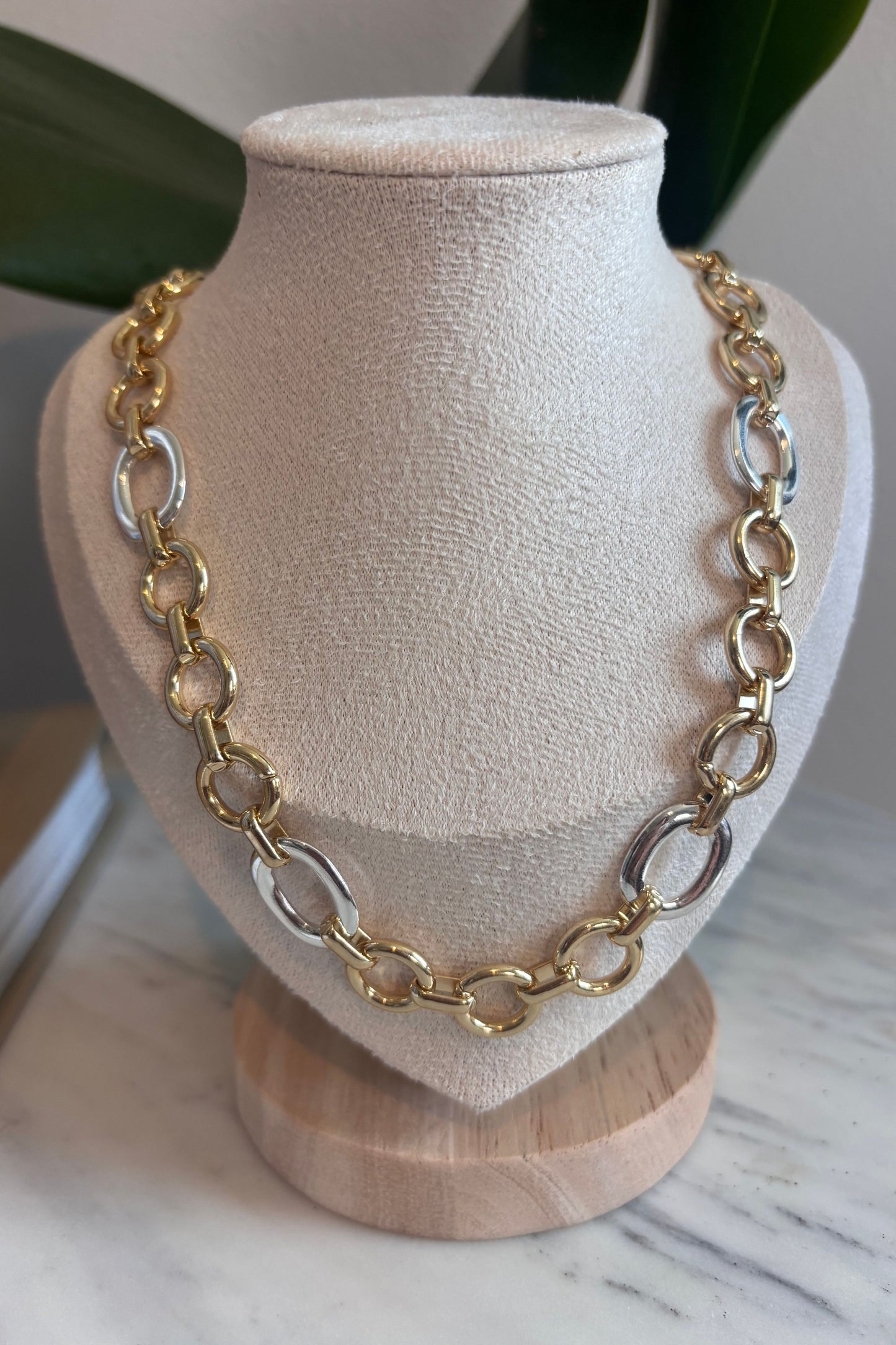 Two Tone Circle Link Chain Necklace