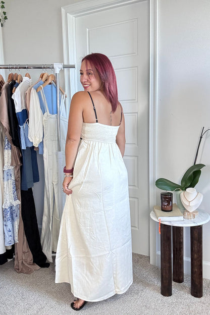 Contrast Trim Ivory and Black Midi Dress