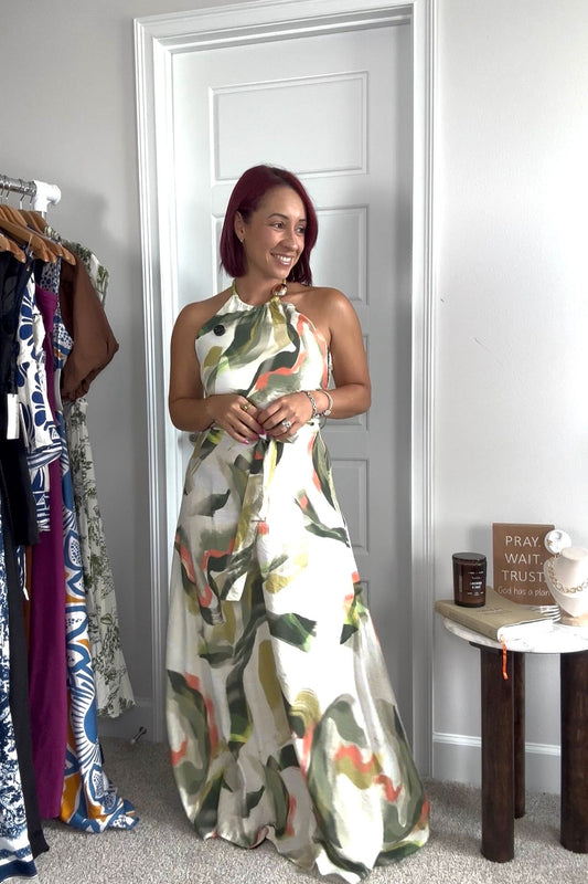 Halter Olive Maxi Dress
