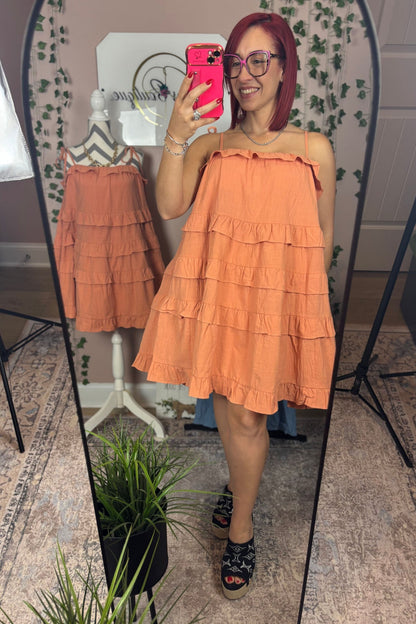 PEACH RUFFLE DRESS