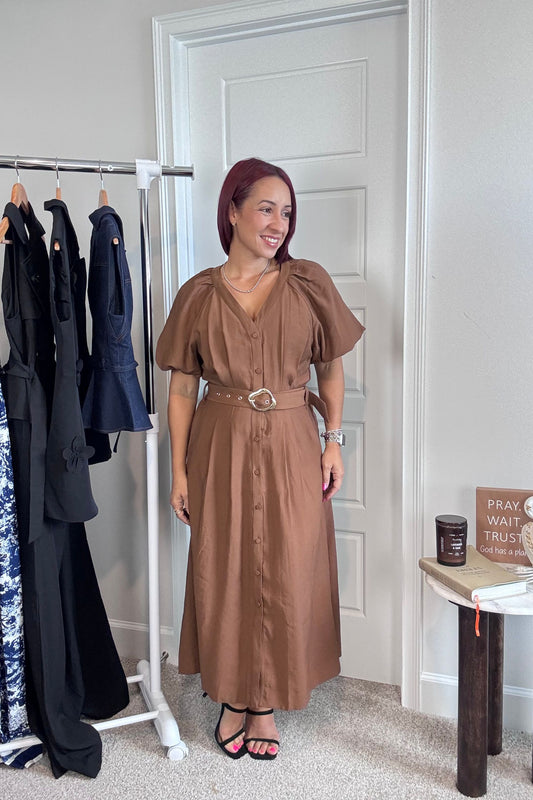 Bubble Sleeve Midi Dress