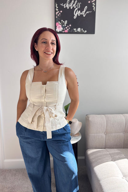 REFINED EASE PEPLUM TOP-SQUARE NECK TOP