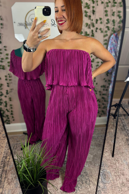 MAGENTA OFF SHOULDER JUMPSUIT