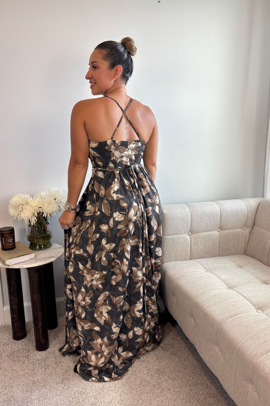 SLEEVELESS WRAP FLOWER PRINT MAXI DRESS