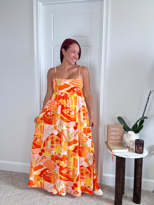 Beach Print Midi Dress