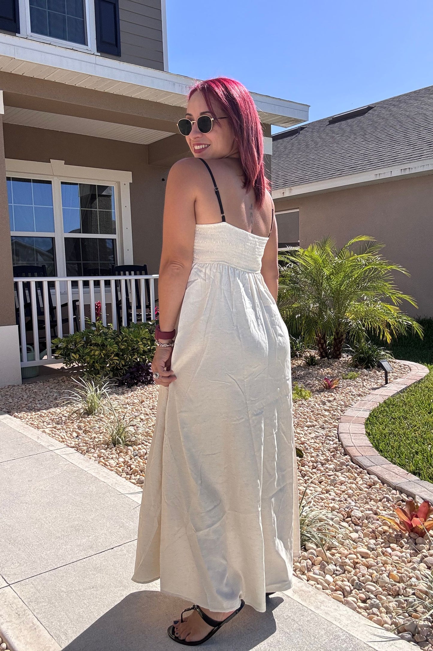 Contrast Trim Ivory and Black Midi Dress