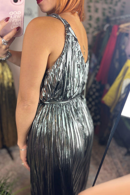 METALLIC PLEATED JUMPSUIT