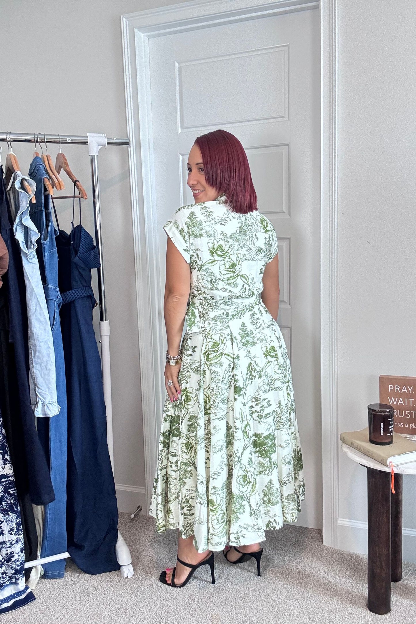 Printed Button Down Flared Midi Dress