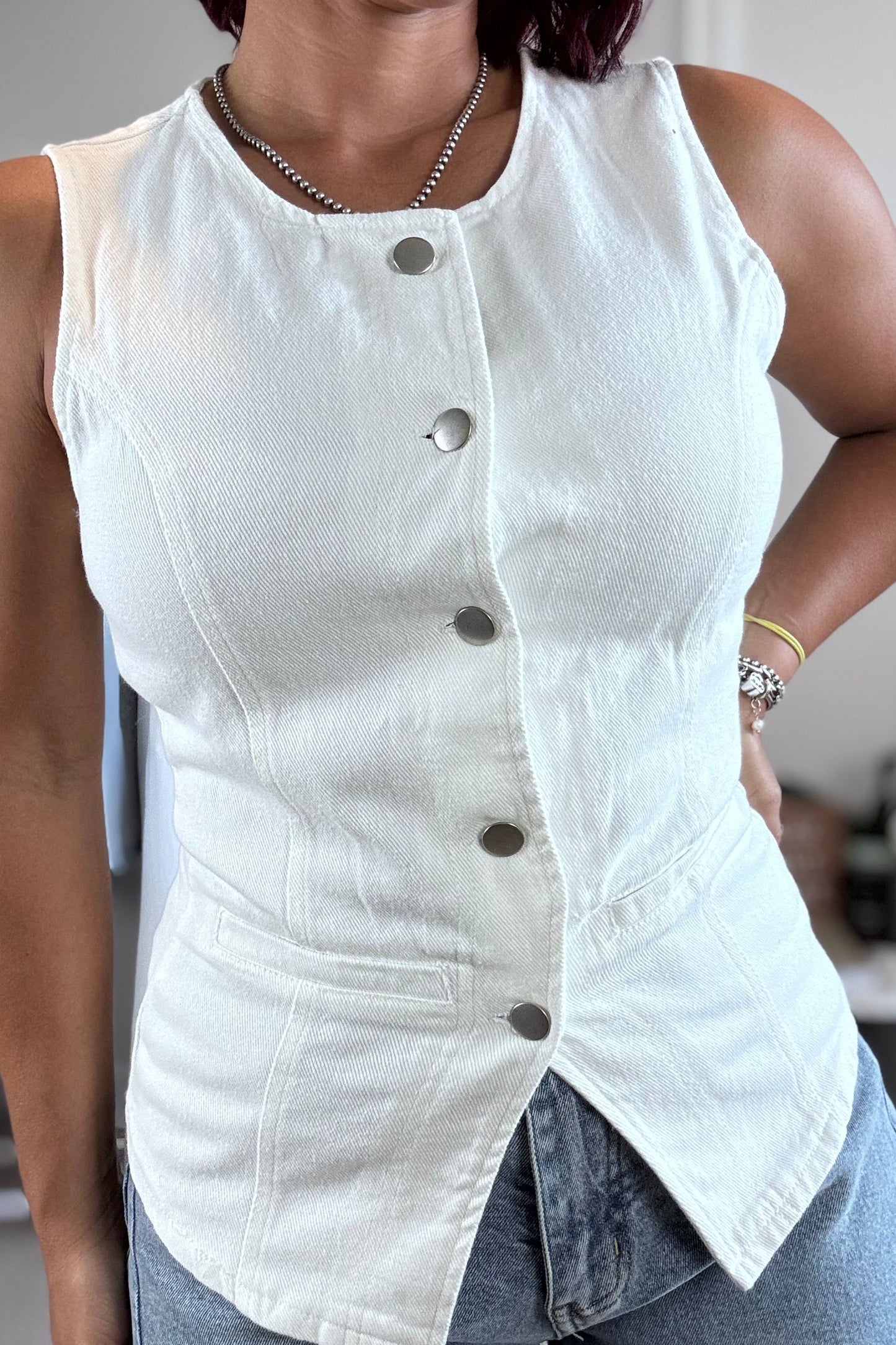 White Denim Vest