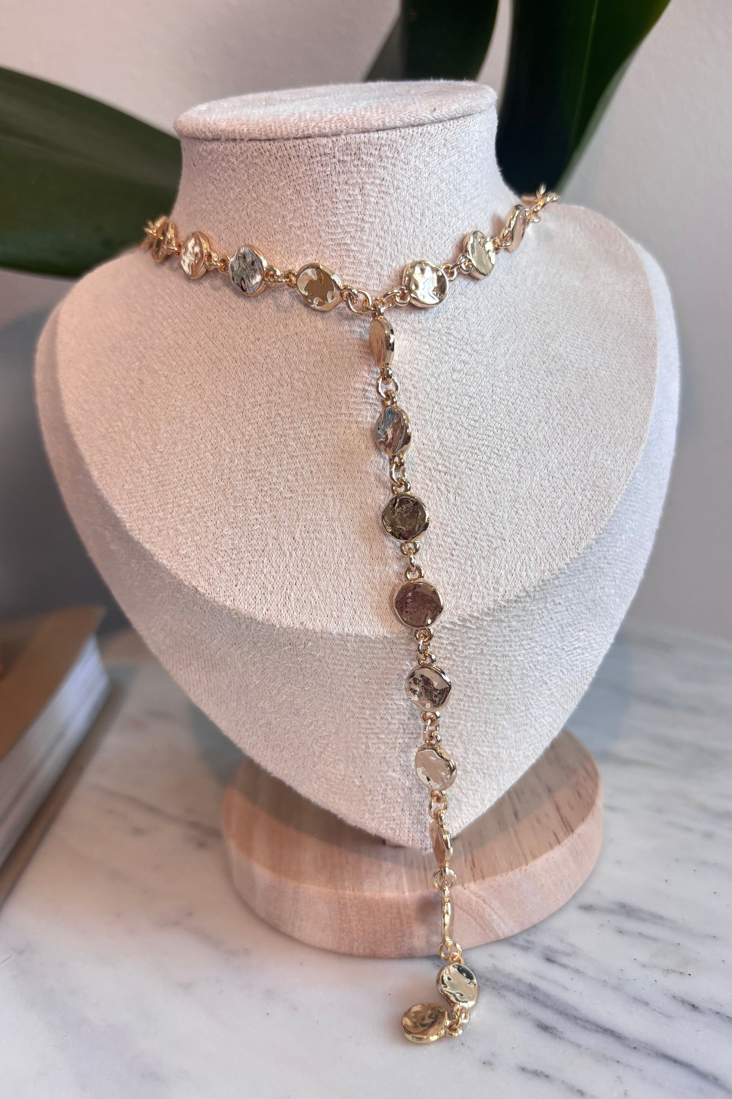 Metallic coins long chain necklace