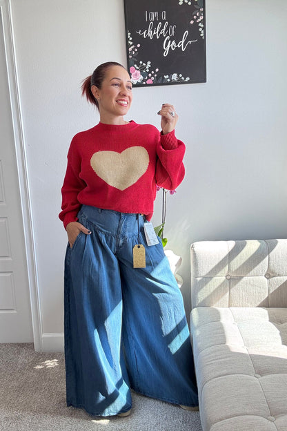 WIDE LEG CHAMBRAY PANTS