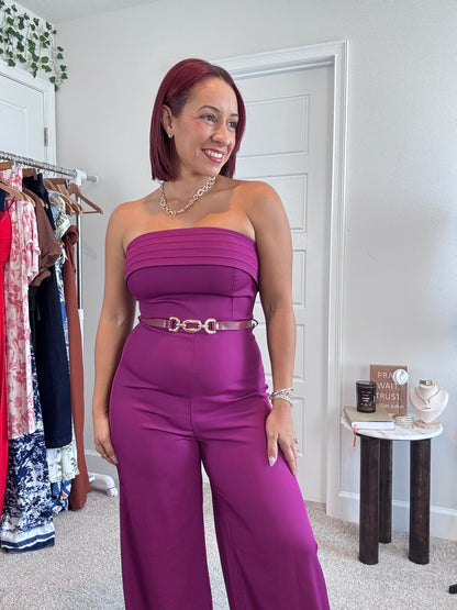 Jumpsuit Strapless Pleated con Cinturón