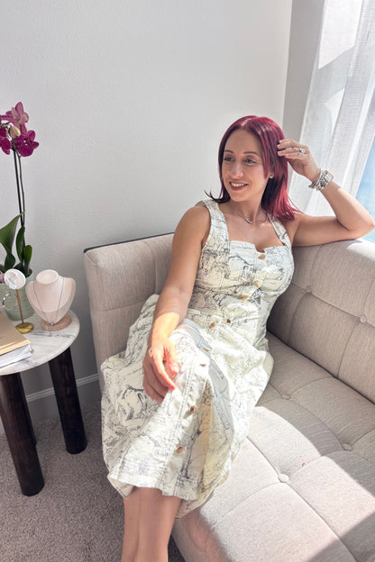 TOILE SQUARE NECK MIDI DRESS WITH PPOCKETS