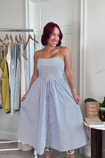 Navy stripe midi dress